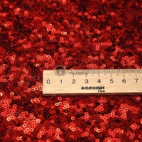 Пришитые пайетки на сетке (красные) ткань