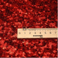 Пришитые пайетки на сетке (красные) ткань